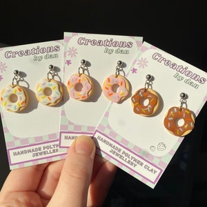 Sprinkled Donut Polymer Clay Earrings | Glazed Doughnut Earrings | Chocolate Donut Earrings, Strawberry Donut Earrings