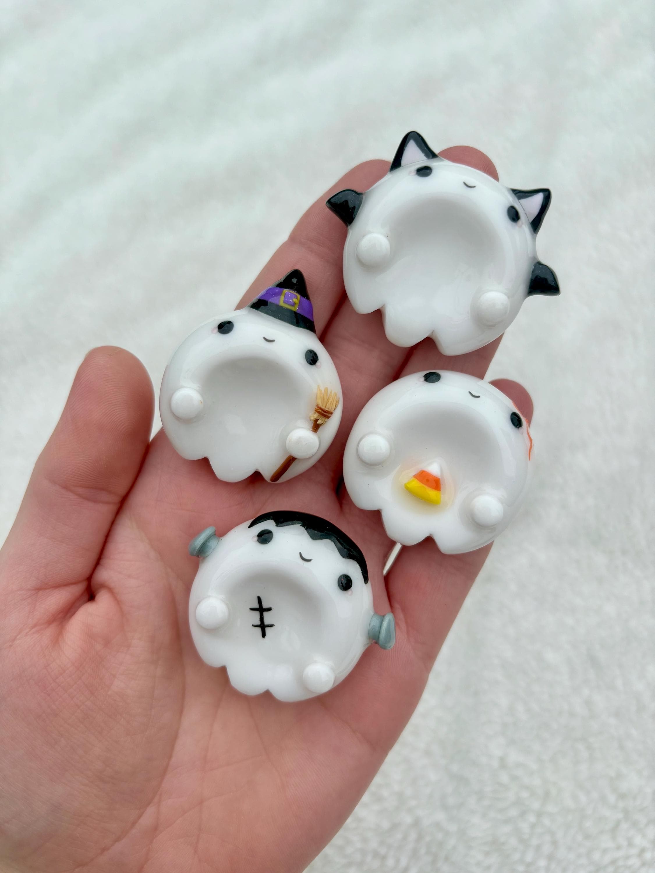Cute Ghost Polymer Clay Worry Stones | Frankenstein ghost