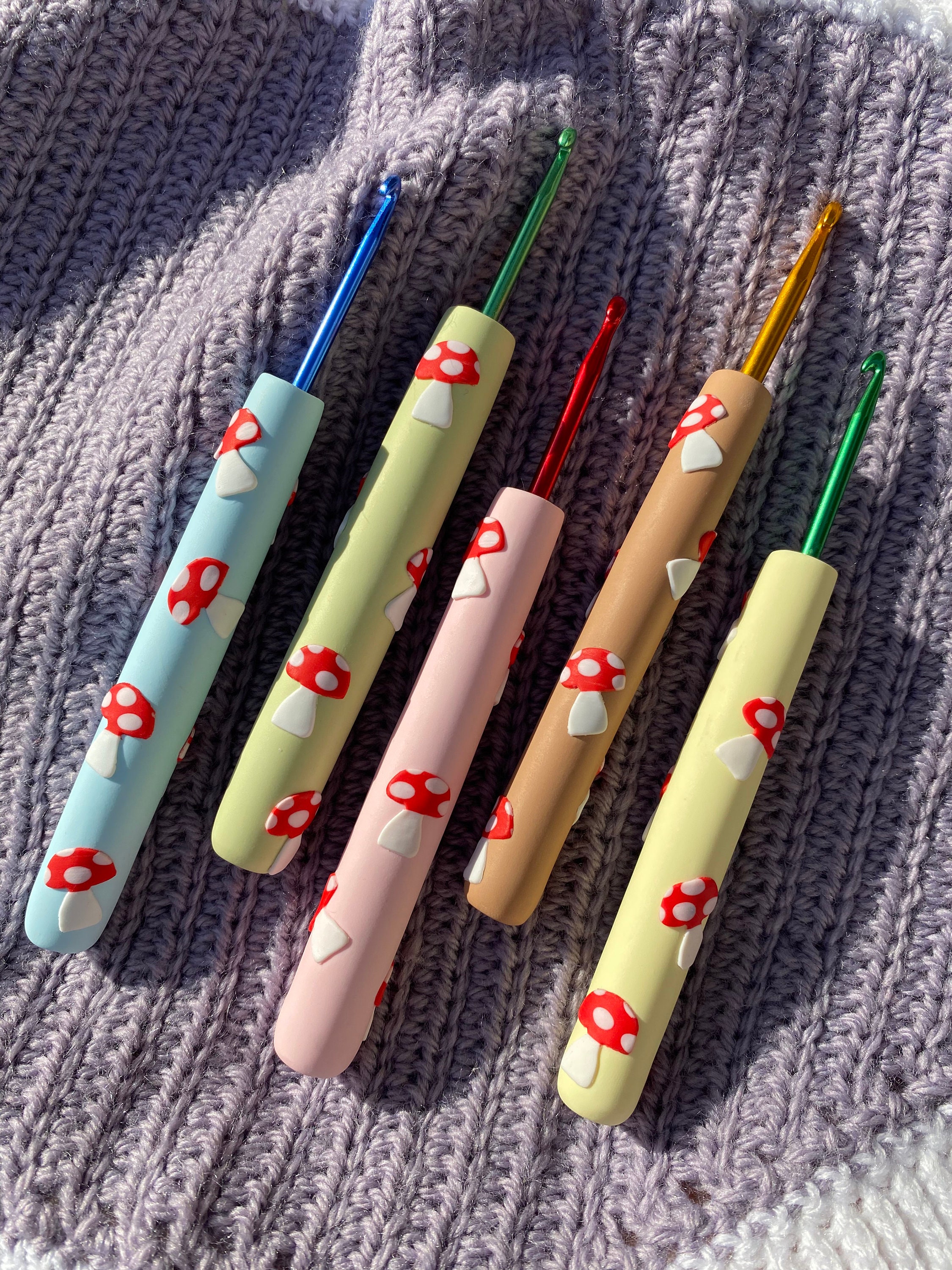MADE TO ORDER Red Mushroom Polymer Clay Crochet Hook Set | Clay Crochet Hooks | Toadstool Crochet Hook Set