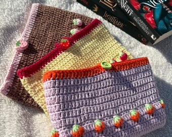 Strawberry Book Sleeve | Pastel Crochet Book Cosy