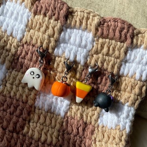 Halloween Stitch Markers | Spooky Season Stitch Marker Charms | Polymer Clay Progress Keepers | Knitting Stitch Marker
