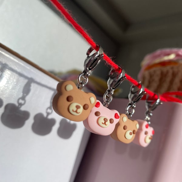 Cute Valentines Day Teddy Bear Stitch Markers | Mini Teddy Stitch Marker Charms | Polymer Clay Progress Keepers | Knitting Stitch Marker