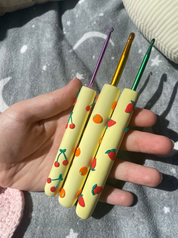 MADE TO ORDER Pastel Yellow Fruity Polymer Clay Crochet Hook Set
