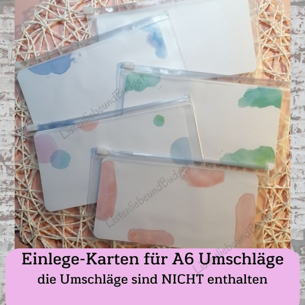 Einlege-Karten für A6 Geldumschläge, Dashboards für ZipBags A6, basic oder laminiert, ohne Umschläge, nur die Inlays