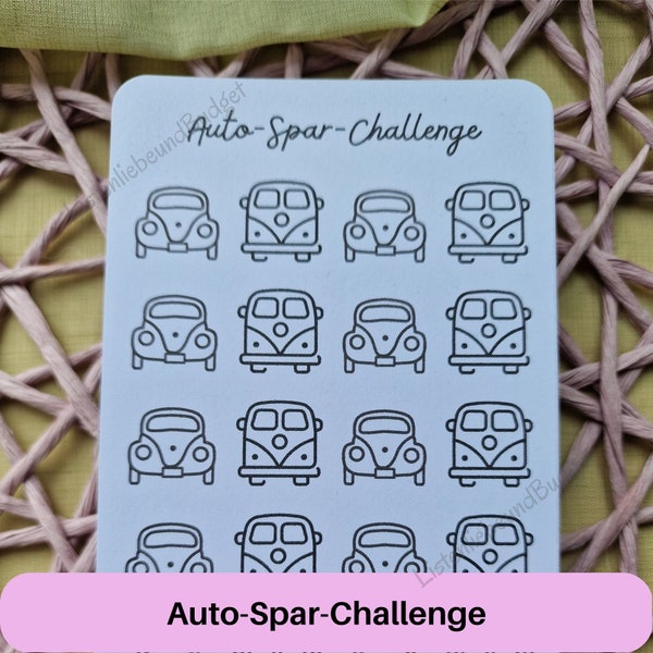 Auto Spar Challenge, Spare mit der Umschlagmethode für dein Auto, monatliche Sparraten ansprechend gespart