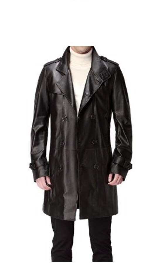 Mens leather cheap trench