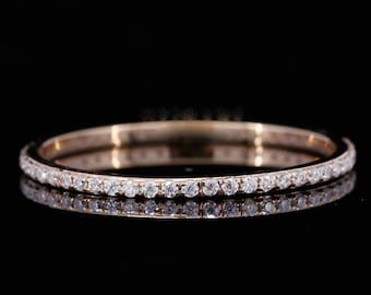 Round Cut Moissanite Eternity Band, 14K Solid Rose Gold Ring, Anniversary Gift, Bridal Ring