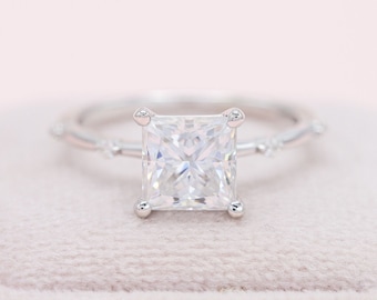 Princess Cut Moissanite Ring 14K White Gold Anniversary Ring Princess Cut Diamond Wedding Ring, Minimalist Engagement Ring, Promises Ring