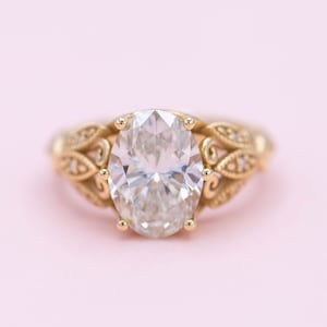 Art Deco Wedding Ring Oval Cut Engagement Ring 14K Rose Gold Anniversary Ring Anniversary Gift Promise Ring Oval Moissanite Vintage Ring