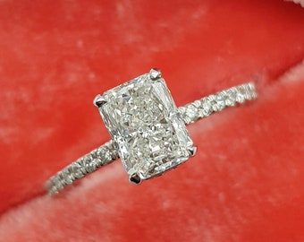 1 CT Radiant Cut Moissanite Engagement Ring, 14K Solid White Gold Solitaire Ring, Bridal Ring, Anniversary Gift, Gift for Her, Promise Ring