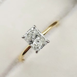 2 CT Radiant Moissanite Engagement Ring | Solitaire Proposal Ring | Two Tone Gold Wedding Ring | Delicate Anniversary Gifts/Ring