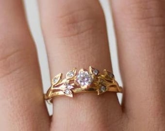 Round Cut Engagement Ring Wedding Ring Gift flower Anniversary Ring, Proposal Ring For Women, 14K Solitaire Yellow Gold Diamond Ring