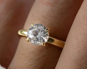 1 Carat Moissanite Ring 14K Solid Yellow Gold Moissanite Ring, Timeless Minimalist Wedding Ring, Classic Round Solitaire Engagement Ring