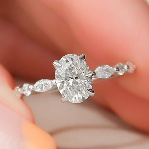14K White Gold Anniversary Ring 1 CT Oval Moissanite Engagement Ring Oval Cut Wedding Ring Promise Ring for Her Anniversary Gift for Woman