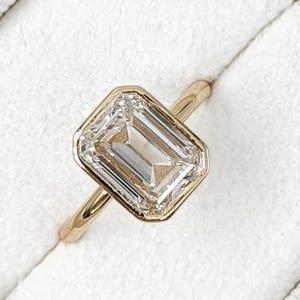 2.5 CT Emerald Cut Lab Grown Diamond Engagement Ring, 14K Yellow Gold, Bezel Setting Ring, Anniversary Gift Ring, Solitaire Bezel Ring
