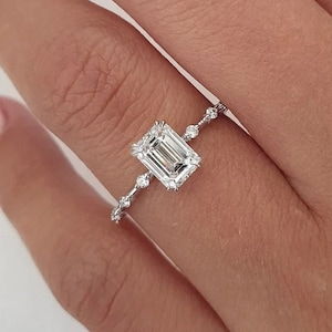 14K Weißgold Verlobungsring Smaragdschliff Moissanite Ehering Smaragd Diamant Jahrestag Ring Versprechen Ring Jahrestag Geschenk für Sie