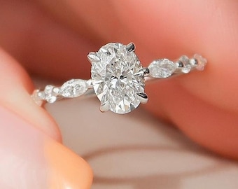 1 CT Oval Moissanite Engagement Ring 14K White Gold Bridal Ring, Anniversary Gift, Wedding Promise Ring