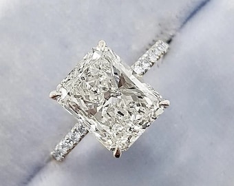 Radiant Cut Moissanite Engagement Ring, 14K Solid White Gold Solitaire Wedding Ring, Anniversary Gift, Bridal Ring