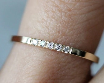 Round Cut Wedding Band, 14K Solid Yellow Gold Minimalist Band, Gift for Her, Anniversary Gift