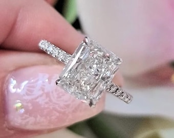 14K White Gold Anniversary Ring Radiant Cut Wedding Ring Moissanite Engagement Ring, Radiant Cut Bridal Ring, Anniversary Gift, Promise Ring