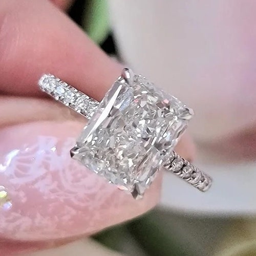 Designer Wedding Ring Set Radiant Cut Moissanite Engagement Etsy