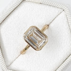 14K Yellow Gold Engagement Ring 2.5 CT Emerald Cut Wedding Ring Emerald Cut Bezel Setting Anniversary Ring  Anniversary Gift Promise Ring