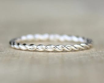 Sterling Silver Wedding Band, Minimalist Twisted Ring, Promise Ring for Women, Stackable Band, Bridal Jewelry Gift