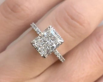 Radiant Cut Moissanite Engagement Ring, 14K Solid White Gold Wedding Ring, Anniversary Gift, Promise Ring for Her, Solitaire Bridal Ring