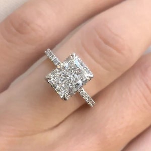 14K White Gold Wedding Ring Radiant Cut Moissanite Engagement Ring Radiant Solitaire Diamond Anniversary Ring Promise Ring Anniversary Gift