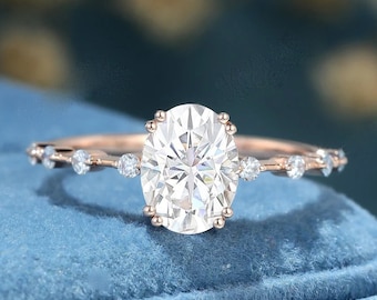 Oval Cut Moissanite Engagement Ring, 14K Solid Rose Gold Solitaire Ring, Minimalist Ring, Anniversary Gift, Bridal Ring