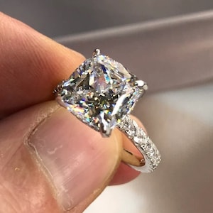 14K White Gold Wedding Ring Cushion Cut Moissanite Engagement Ring Solitaire Diamond Anniversary Ring Anniversary Gift Promise Ring for Her