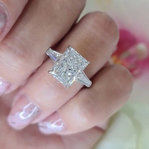 Radiant Cut Moissanite Engagement Ring, 14K Solid Gold Promise Ring, Three Stone Wedding Ring Anniversary Gift Proposal Ring For Her