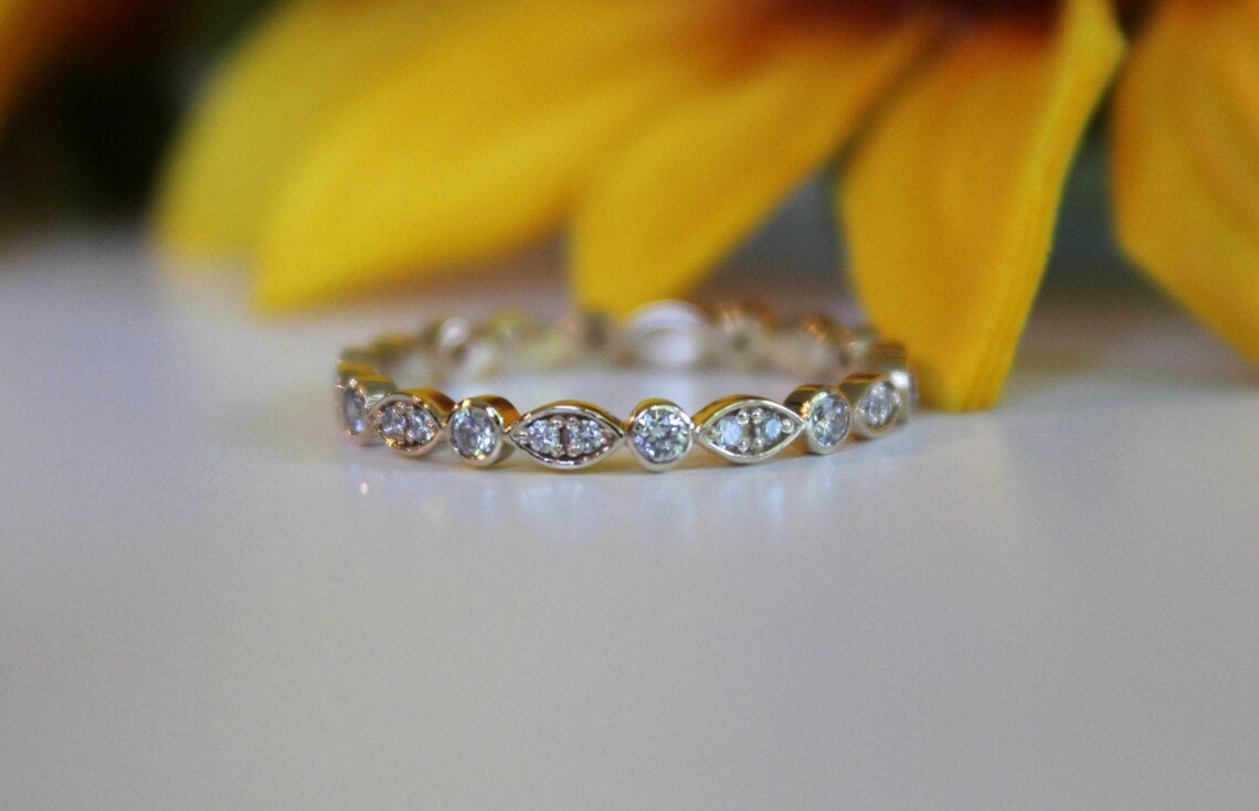 Diamond Eternity Band Yellow Gold Wedding Band, Stacking Dainty Bezel ...