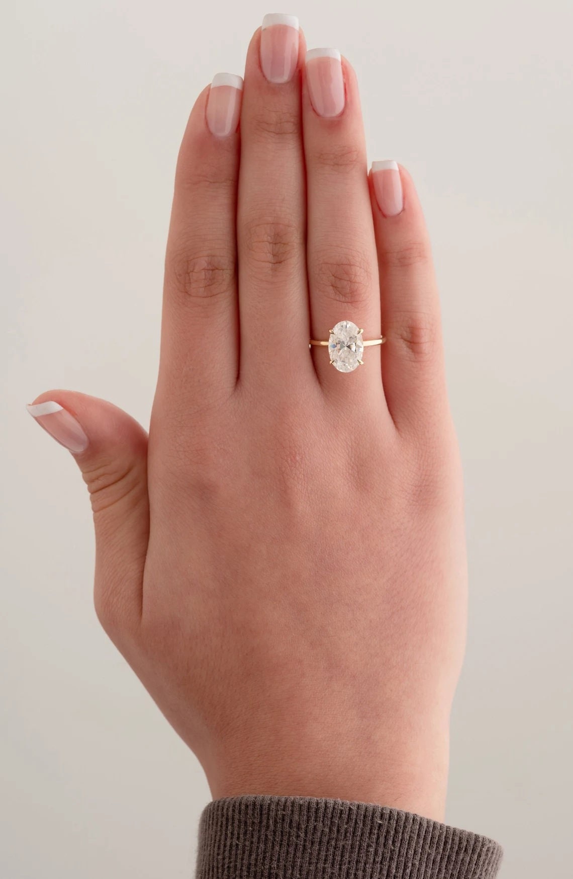 3 CT Oval Cut Moissanite Engagement Ring, 14K Solid Gold Hidden Halo ...