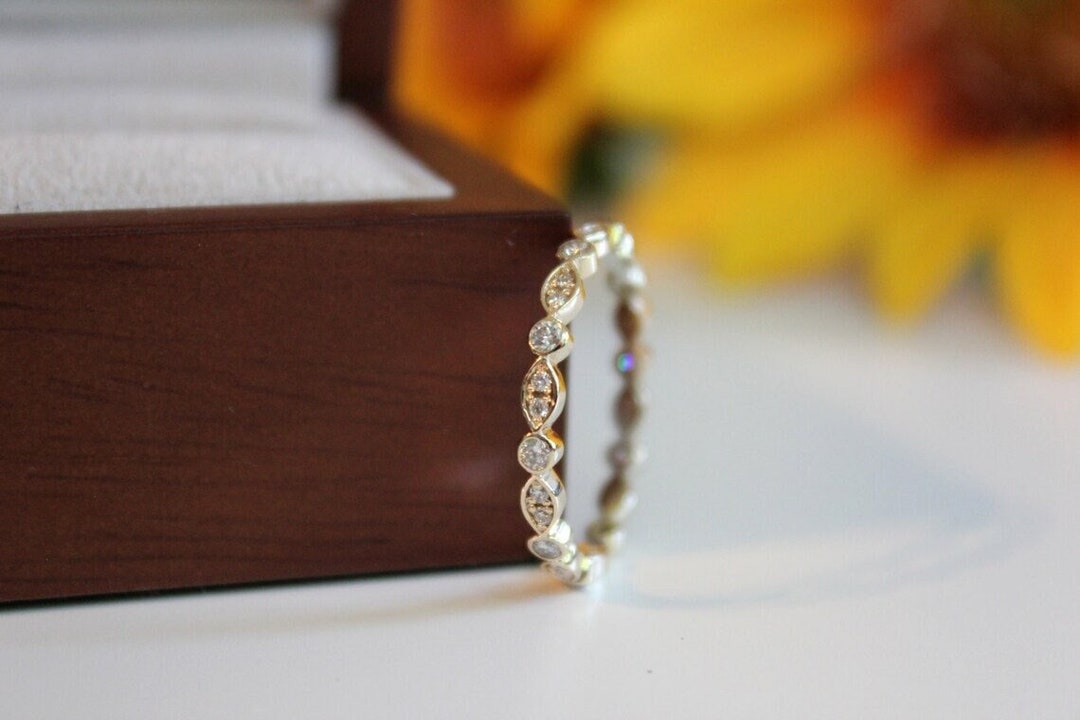 Diamond Eternity Band Yellow Gold Wedding Band, Stacking Dainty Bezel ...