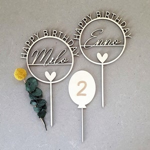 Cake Topper | personalisierter Kuchenstecker | Name | Happy Birthday | Geburtstag | Deko | Holz | Luftballon |Alter Jahreszahl Tortenstecker