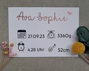 Karte zur Geburt| personalisiert Geburtskarte |  Namenskarte |  Mädchen | Junge | Name | Baby | Babyshower | individualisierte Karte | Plott