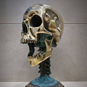 Crânio com mandíbula de abertura 32 cm-13 pol. Bronze-Metal Home Decor Frete Grátis-Home Decor Collectible Nice Gift
