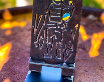 Metal phone stand from Ukrainian war made with piec of tank or artillery, military surplus tablet stand, unique iphone stand