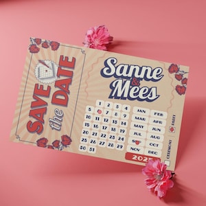 Editable Save the Date Template – Vintage/Retro Style – Canva & InDesign – Wedding Calendar Card – Ceremony/Party – Instant Download