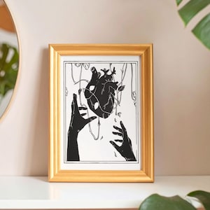Lussuria - Stampa artistica simbolica in bianco e nero, illustrazione poetica del desiderio