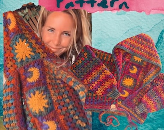 ENGLISH Whimsical cardigan hexagon crochet pattern Vieraugekalisa NomadicDotje