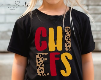 Kids Chiefs  Cheetah Print Graphic, Retro Kansas City Football Shirt, Youth Chiefs Shirt, Cute Vintage Chiefs Shirt for Girls, Game Day Tee