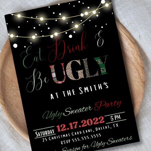 Ugly Sweater Party Invitation, Modern Christmas Ugly Sweater Invitation Eat Drink And Be Ugly Sweater Party Invite, Christmas party