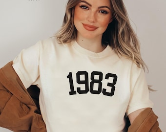 1983 Shirt for Women, 1983 College Style Number Sweater, Minimalist Custom Birth Year Number Tee for Women, 30th Birthday T-Shirt