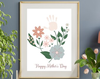 Happy Mothers Day Handprint Craft Art, Watercolor Flower, Mom Mum, Kids Baby Toddler Child, Activity Gift Diy Card, Digital Download