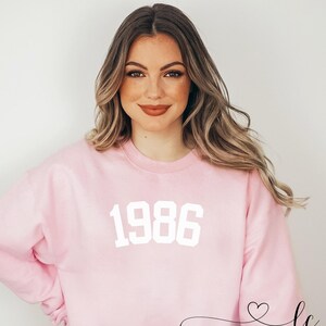 1986 Birth Year Sweatshirt, Birthday Gift, 1986 Birth Year Shirt, Personalized Vintage Any Year Sweatshirt 37th Birthday Gift Tee, Pink