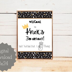 Hip Hop Birthday Party Decorations, Ain&#39;t Nothing but a 3 Thang Birthday Decor, Digital Download Hip Hop Party Poster/ Backdrop.