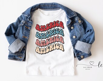 AMERICA Childrens TShirt, 4th of July Toddler Tee, Red, White and Blue Kids shirt