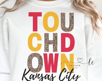 Womens Touchdown Kansas City Crewneck, Vintage Kansas City Football, Chiefs Cheetah Print Sweatshirt, Retro KC Shirt, Unisex, Game Day, Gift